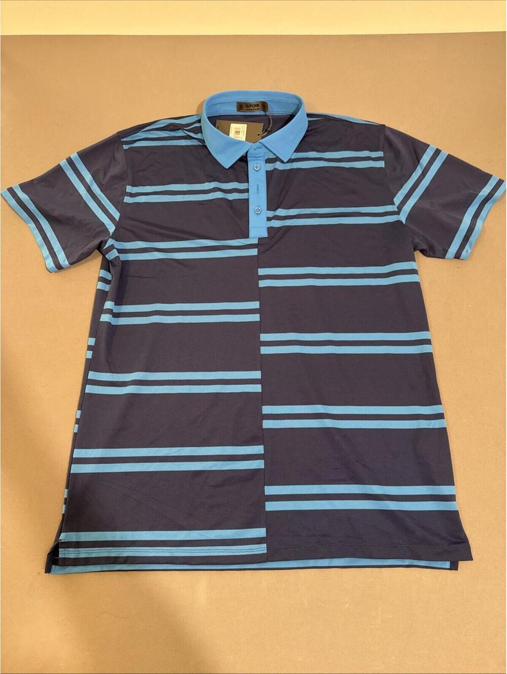 G/Fore Performance Polo Shirt Stripe Colorblock Offset Blue Print Size XXL